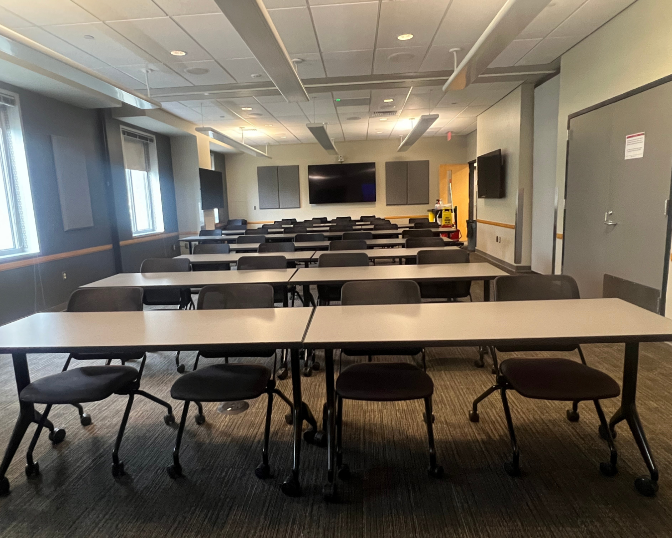 Instructor's view of the Tech-Enhanced Classroom (Room 400) from the front.