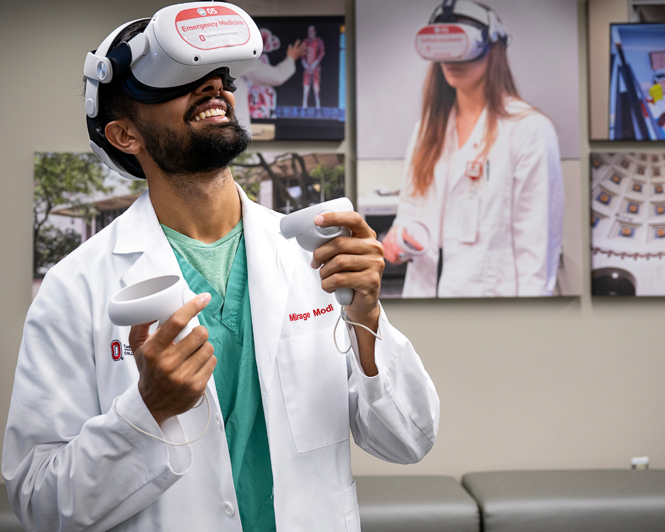 Medical student using VR headset.