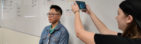 Wing Chan, The Ohio State University Research Assistant Professor, getting his scan done by Mo Duncan, EdTech Incubator Coordinator, during the workshop.