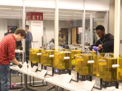 People shown in the EdTech Incubator's 3D Printing Zone.