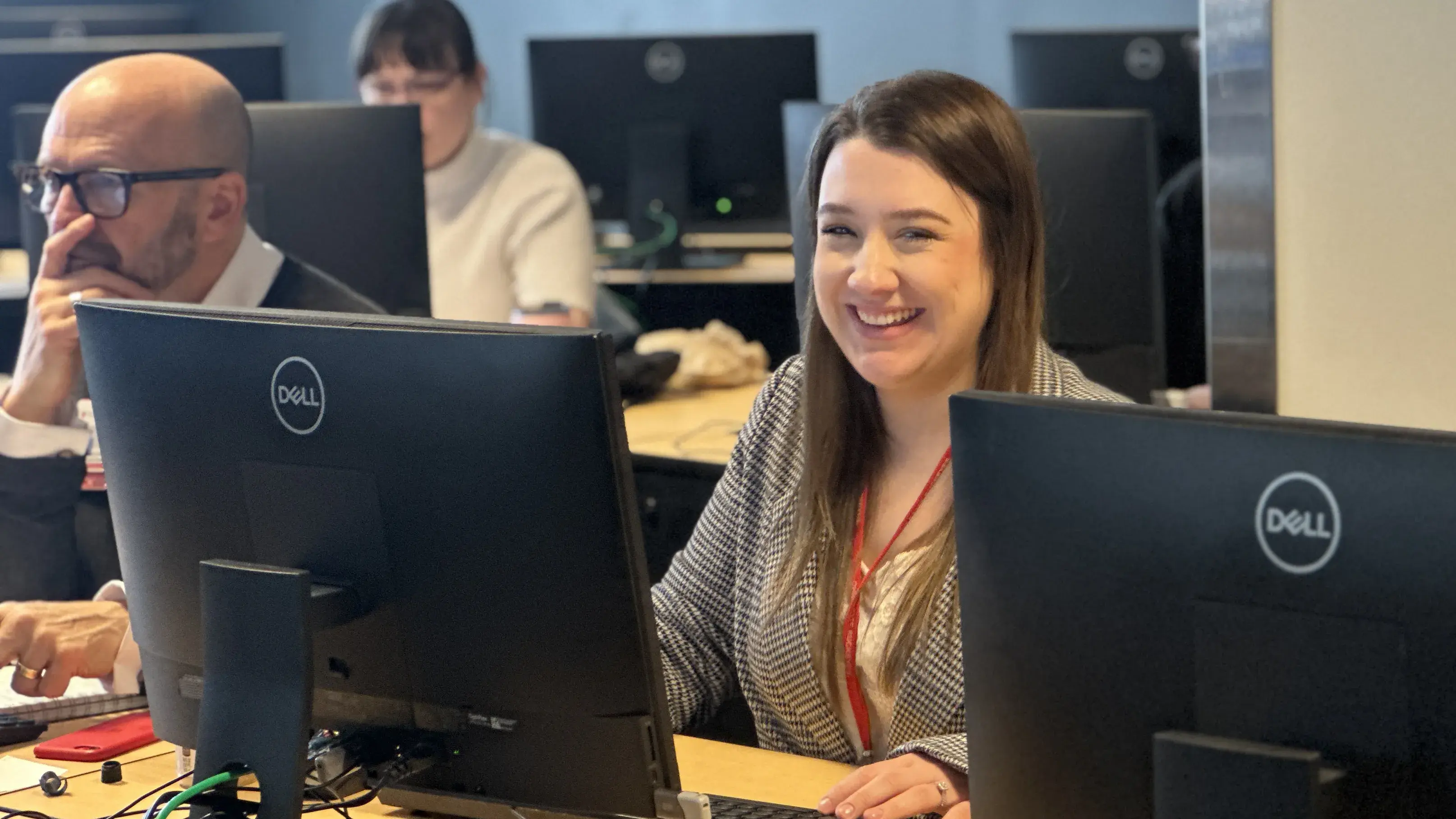 Courtney smiling during a Blender workshop.